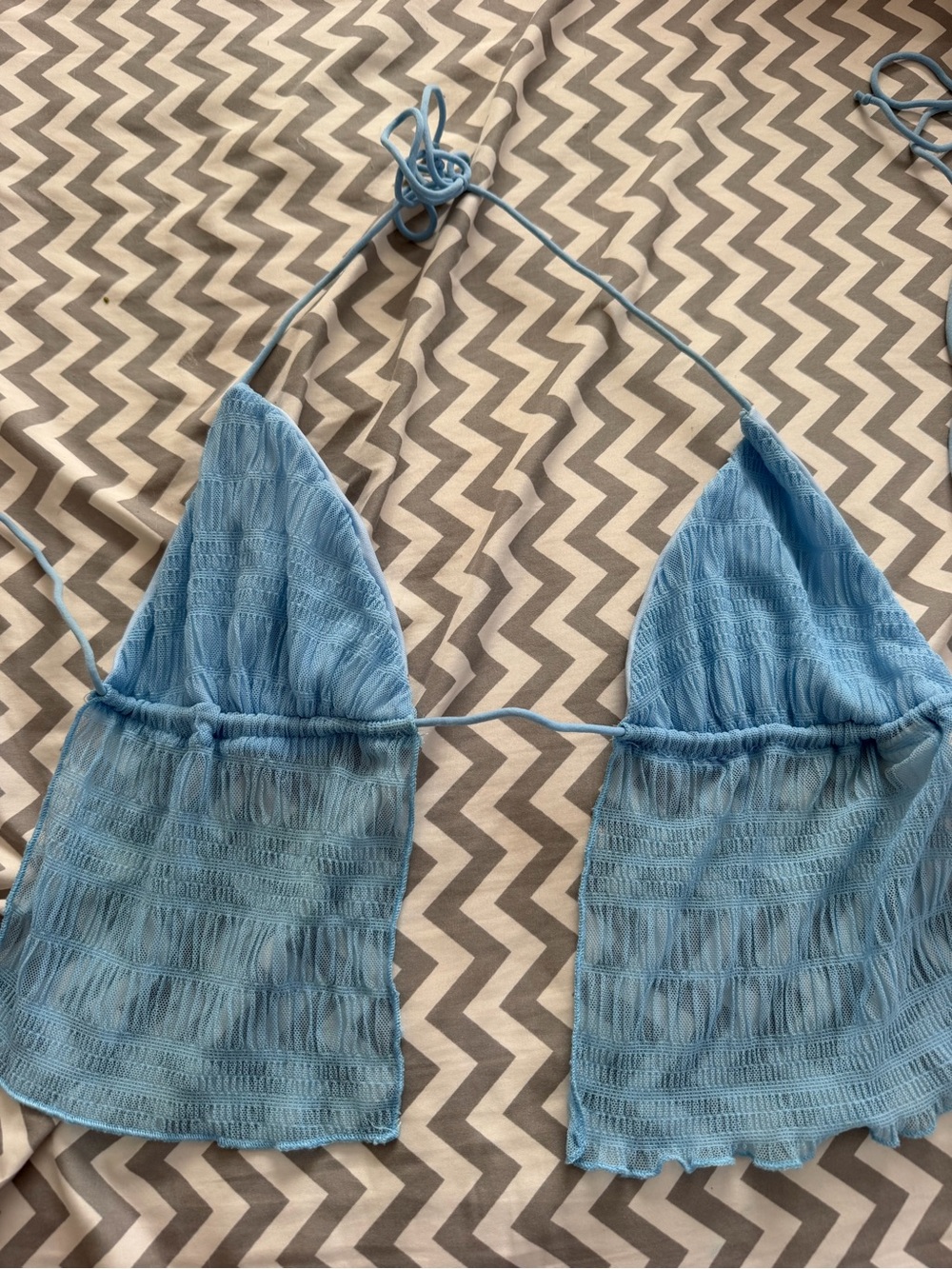 SHEIN Light Blue Smocked Halter Crop Top with Ruffle Hem